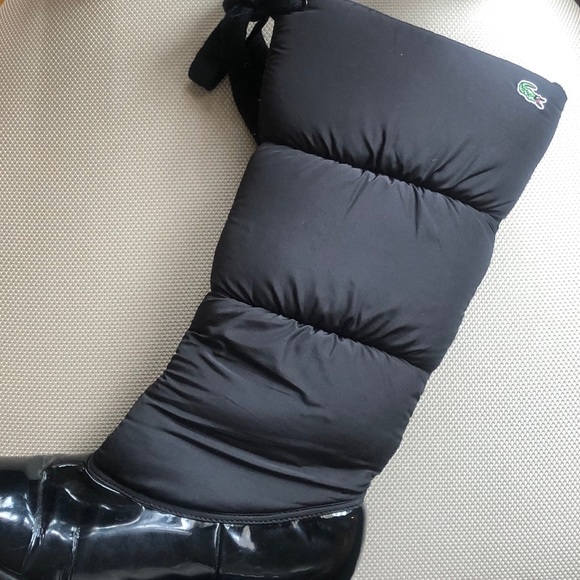 🐊 Lacoste Tall Black Puffy Down Winter Boots Sz 8